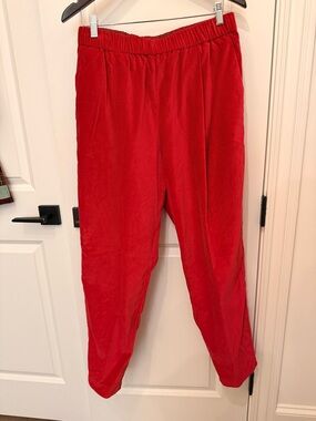 Red Drawstring Waist Velvet Pants